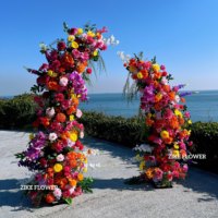 Centres de table de mariage floraux orange rose vif en forme de pilier, roses en soie et hortensias pour la décoration de la cabine photo et de l'allée