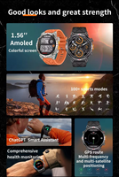 Reloj Inteligente KC93 AMOLED con Brújula, GPS, Monitoreo de Salud, Linterna, Batería de 650 mAh, Resistente al Agua 3ATM, Reloj Inteligente para Hombre para Actividades al Aire Libre