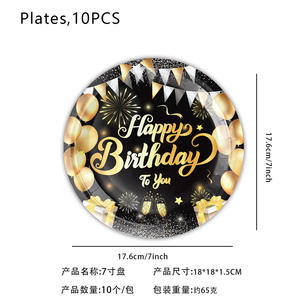 Ensemble de Vaisselle Jetable Moderne en <span class=keywords><strong>Diamant</strong></span> Noir et Or pour Fête d'Anniversaire, avec Plateau en Papier, Gobelets, Mouchoirs en Papier, pour Décoration - Product Image 6