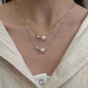 Collar con Colgante de Cruz y Perla de Plata de Ley S925 Dylam, con Circonita 5A, Diseño Geométrico Simple - Suministro Directo de Fábrica - Product Image 2