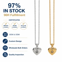 Collier Pendentif Cœur en Zircon Prêt à Expédier en Gros, Chaîne Cordon en Acier Inoxydable, Ensemble de Bijoux Plaqué Or