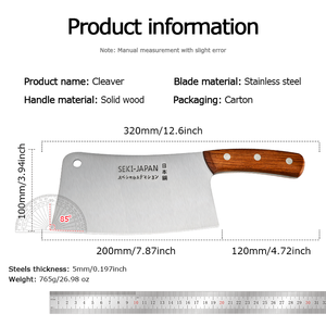 Couteau de boucher japonais en acier inoxydable à haute teneur en carbone, hachoir robuste avec triple rivet et manche en bois naturel, DIY OEM - Product Image 2