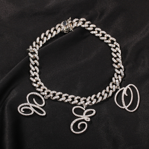 Nome personalizzato Ghiacciato Fuori Cursive Lettera 12 millimetri Cuban Link Catena DELLA Collana Della CZ per Le Donne Rapper Commercio All'ingrosso di Gioielli - Product Image 4