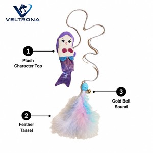 Jouet pour chat sirène en peluche avec plumes, pompon et clochette, 2 styles, 80 cm, baguette interactive pour chaton - Product Image 4