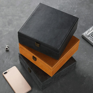 Caja de Cuero PU Crazy Horse de Gran Capacidad con Bloqueo RFID, Jaula de Faraday para Teléfono 20x20x8cm, Estilo Normcore/Minimalista - Product Image 1