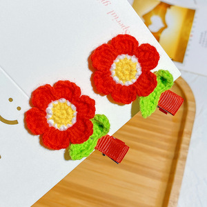 Horquillas para el Cabello con Flores Rojas, Hechas a Mano con Lana de Ganchillo, Clips BB Delicados Tejidos, Horquillas al por Mayor para Niñas y Adolescentes - Product Image 2