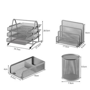 Office Desk Tidy 4 Piece Organiser Set - 3 Tier A4 <b>Filing</b> Tray Pen Pot Sticky Note Holder Letter Sorter Rack - Product Image 4