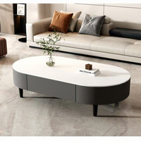 Table basse en dalle de pierre avec structure en bois massif, style nordique, pour salon, petit appartement, design ovale, minimaliste, sur pied