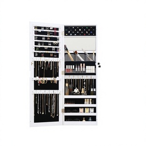 Modern Shaker <b>Door</b> Wooden <b>Mirror</b> Armoire Jewelry Cabinet Large Capacity Lockable Wall-Mounted Organizer Multiple Compartments - Product Image 3