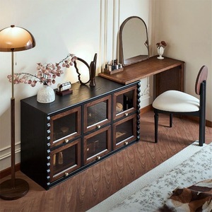 French Vintage Style Dressing Table With Storage Cabinet Chocolate Wood Solid Wood Bedroom <b>Vanity</b> <b>Makeup</b> Desk - Product Image 3
