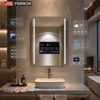 Miroir de salle de bain carré personnalisé avec téléviseur intégré, cadre en fer, commande tactile, éclairage LED, 2 Go de RAM, 16 Go de ROM, idéal pour hôtels