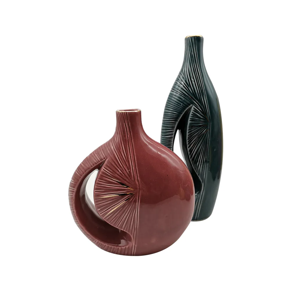 Cina di colore rosso vaso di fiore di ceramica con fori