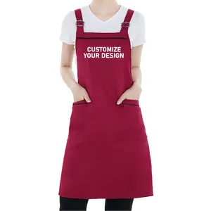 Custom Logo Print Professional Women Mens Cooking Aprons For Cafe Restaurants Kitchen Customizable Cotton Aprons