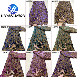 Sinya luxe pierres africaines lourdes élégant cordon soluble dans l'eau dentelle brodé velours Guipure pour les tenues de fête nigérianes - Product Image 6