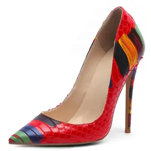 Zapatos de tacón alto con punta puntiaguda para mujer, calzado de vestir con grafiti artístico colorido, stilettos, tacones básicos de fiesta, talla grande 45