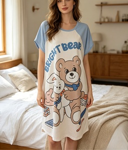 Pijamas <span class=keywords><strong>de</strong></span> Verano Holgados para Embarazadas al por Mayor OEM, Manga Corta, Estampados, Falda Larga, Lindos Dibujos Animados, Ropa <span class=keywords><strong>de</strong></span> Dormir para el Hogar, Tallas Grandes - Product Image 2