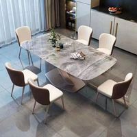 Table et chaises de salle à manger en dalles de pierre de style italien, très vendues, pour 6 personnes, table de salle à manger en marbre de luxe pour restaurant et bar