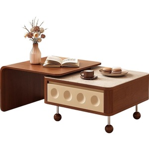 French Vintage Style Extendable Coffee <b>Table</b> Wood Top Multi Functional Square <b>Sofa</b> <b>Side</b> <b>Table</b> Small Apartment Use - Product Image 5