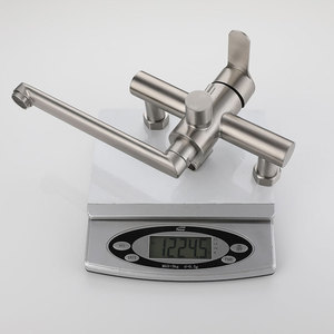 Modern Wall Mounted Dual Handle Stainless Steel Kitchen Faucet With Extended Spout 360 Degree Rotate Ceramic Valve Core - Product Image 1