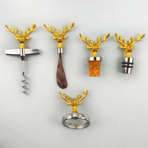 Golden Deer Head Wine Accessory Set Metal Bottle Stopper Corkscrew Opener Napkin Ring Multifunction Drinkware Tools - Product Image 1