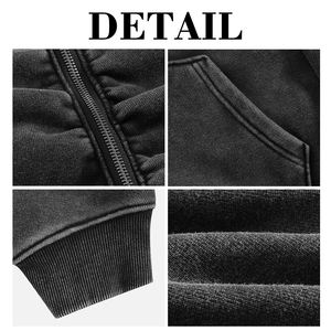 Sudadera con Capucha KingSen OEM para Hombre, Lavada al Ácido, Bordada, Sólida, Transpirable, con Cierre, de Algodón, Felpa Francesa, Gruesa, Vintage, Estilo Hip Hop - Product Image 6