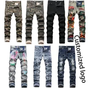 Jeans en denim délavé et vieilli pour homme, personnalisables avec logo, style Factory Male, Juice Wrld X Legends <span class=keywords><strong>Never</strong></span> Die - Product Image 2