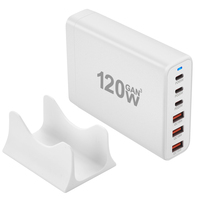 Stasiun Pengisian Daya Meja Terlaris 120W 6-in-1 GaN Type-C PD Pengisi Daya Cepat Desktop untuk Beberapa Perangkat