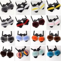 Sandales plates en fourrure moelleuse et duveteuse arc-en-ciel pour femmes L&J Fashion, logo personnalisé, fourrure de renard véritable, pour un massage chaud