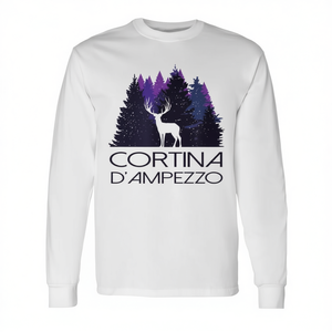 T-shirt a maniche lunghe Cortina D'Ampezzo con design cervo e foresta, abbigliamento invernale - Product Image 2