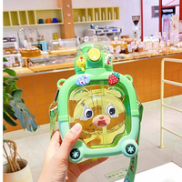 Bouteille d'eau en plastique KZR avec sangle, motif ours et panda mignons, 1000 ml, pour boire directement, unisexe, pour la gym, le camping et les étudiants
