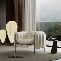 Fauteuil individuel gonflé de luxe, cadre en acier inoxydable, revêtement en tissu, fauteuil de salon pour la maison