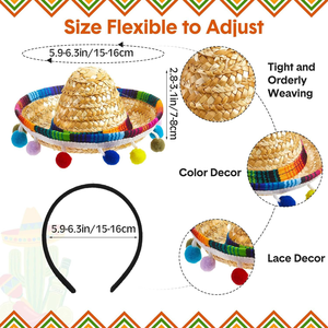 قبعة مكسيكية صغيرة من القش للحيوانات الأليفة بالجملة، عصابة رأس سومبريرو لتزيين حفلات عيد الميلاد - Product Image 2