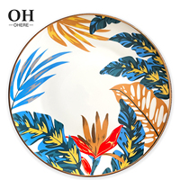 Ohere-Assiette en céramique imprimée léopard, assiette en porcelaine dorée, ensemble pour le dîner, vaisselle de mariage