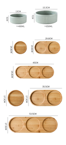 Bol pour animaux de compagnie en céramique à grain vertical avec cadre en bois, vente en gros - Product Image 3