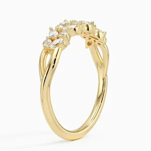 Delicate 18K Gold Plated Curved Marquise Wedding Band 925 Sterling Silver Rings