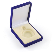Boîte à pendentif en velours floqué bleu royal, insert en mousse moulée sur mesure, couvercle rabattable, doublure en satin, boîte d'emballage cadeau pour bijoux