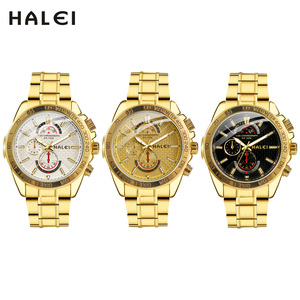 นาฬิกาข้อมือผู้ชาย HALEI สีทอง ของแท้ใหม่ ระบบควอตซ์ พร้อมมาตรวัดความเร็วและมาตรวัดการไหล กันน้ำ 3BAR เครื่องญี่ปุ่น ขายส่งแบบดรอปชิปปิ้ง - Product Image 6