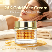 Crème Visage Or 24K Marque Privée OEM ODM Personnalisée, Crème Capsule au Collagène Éclaircissante Anti-Âge, Crème Gel Perle Dorée