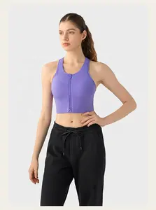 Nuovo gilet sportivo con zip e imbottitura crop top ad alta resistenza resistente agli urti da corsa per fitness reggiseno push-up yoga da donna