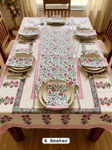 Mantel Rectangular Moderno de Algodón 100% con Estampado Floral a Mano y Servilletas para 6 Personas, Uso en Exteriores - Product Image 6
