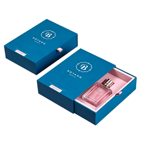 Luxury Matte Blue Slide Drawer Perfume <b>Gift</b> <b>Box</b> With <b>Pink</b> Interior & Ribbon Puller - Product Image 2