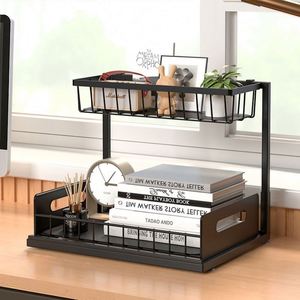 Étagère de rangement sous évier de cuisine à double niveau en métal, prête à l'emploi, avec design coulissant pour vaisselle, étanche et réglable - Product Image 2