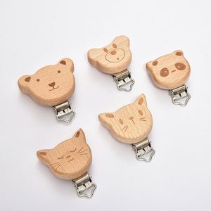 Wholesale Beech Wooden Ornament Pacifier Clip with Cartoony Animal Engraving Soother Chains for Babies Dropshipping - Product Image 2