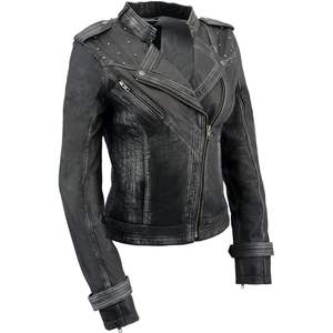 2025 chaqueta de moto de piel de oveja Premium para mujer Maiden negro XL tamaño otoño temporada moda con tachuelas SFL2840 - Product Image 3