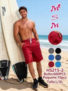 HS215-2 Short de bain pour homme à séchage rapide, rouge, taille mi-haute, avec cordon de serrage, décontracté, uni, en polyester tricoté 100% - Product Image 3