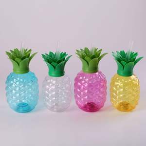 كوب أناناس 16 أونصة مع ماصة زجاجة أناناس استوائية كوب عصير ماء أكواب بلاستيكية لحفلات الشاطئ - Product Image 1