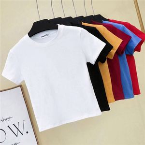 I-0647 Summer Women's Sweet Short Sleeve <b>Crop</b> <b>Top</b> Sexy Thin Breathable High Quality Plain T-shirt - Product Image 2