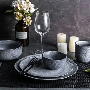 Plate Dinnerware Ceramic Matt Black Dinner Plates Set Price 2021 New Style Porcelain Dinner Sets Restaurant Crockery Dinnerwares