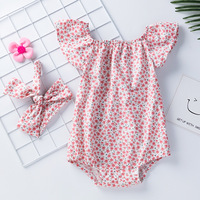 Vêtements pour bébés nouveau-nés, barboteuse à manches bouffantes à imprimé floral, style estival fin, style coréen, tenue une pièce tendance, polyester
