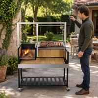 Barbecue Argentin Parilla à bois avec foyer en briques réfractaires, grille réglable en hauteur, brasero latéral pour Asado